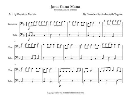 Jana Gana Mana India National Anthem Trombone And Tuba Duet Sheet Music