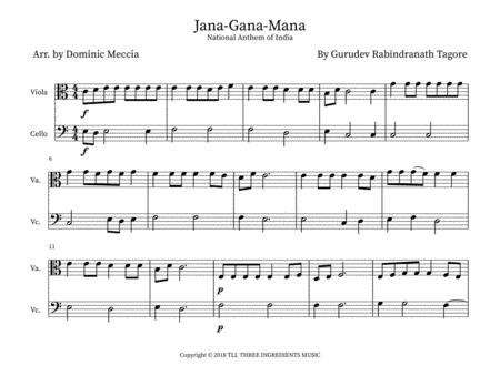 Jana Gana Mana India National Anthem Viola And Cello Duet Sheet Music