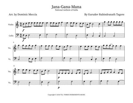 Jana Gana Mana India National Anthem Violin And Cello Duet Sheet Music