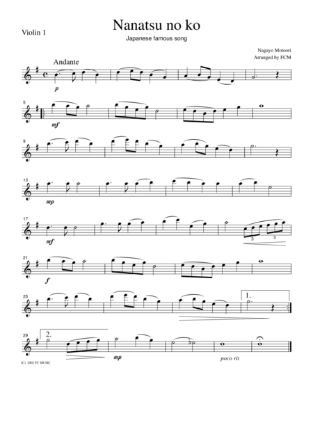 Free Sheet Music Japanese Famous Song Nanatsu No Ko For String Quartet Jd011