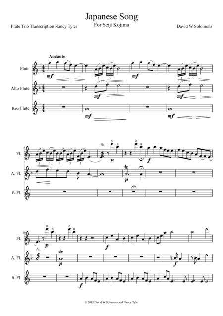 Free Sheet Music Japanese Song For Flute Trio Standard Alto And Bass Flutes