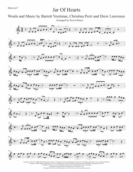 Free Sheet Music Jar Of Hearts Horn In F