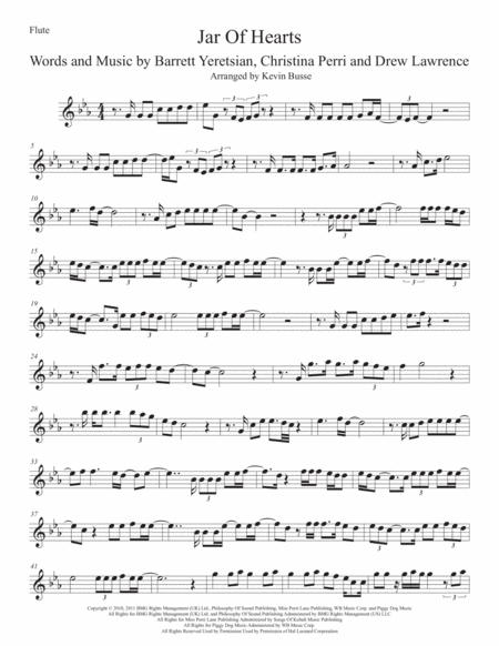 Jar Of Hearts Original Key Flute Sheet Music