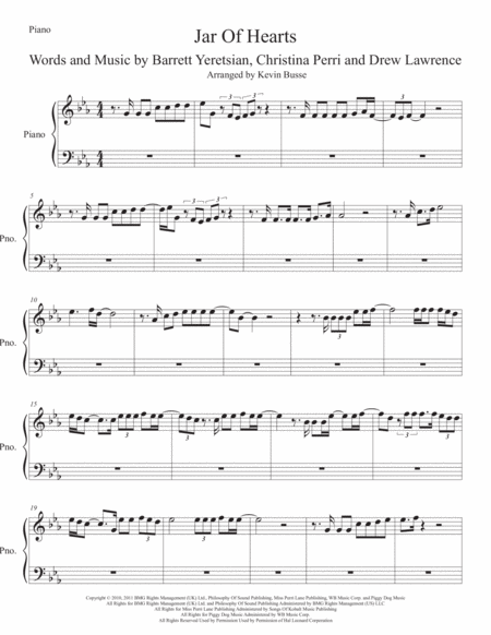 Jar Of Hearts Original Key Piano Sheet Music