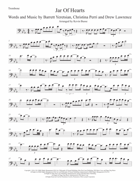 Jar Of Hearts Original Key Trombone Sheet Music