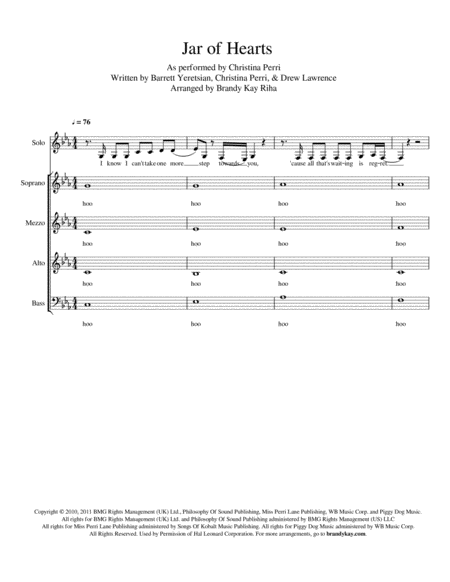 Free Sheet Music Jar Of Hearts Ssab A Cappella