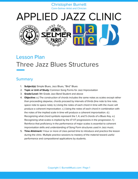 Free Sheet Music Jazz Blues Lesson Plan With Score And Parts