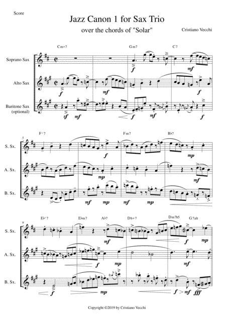 Free Sheet Music Jazz Canon 1 For Sax Trio