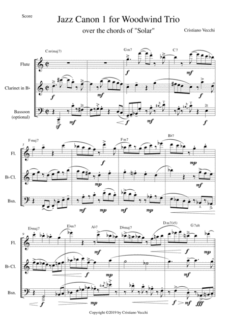 Free Sheet Music Jazz Canon 1 For Woodwind Trio