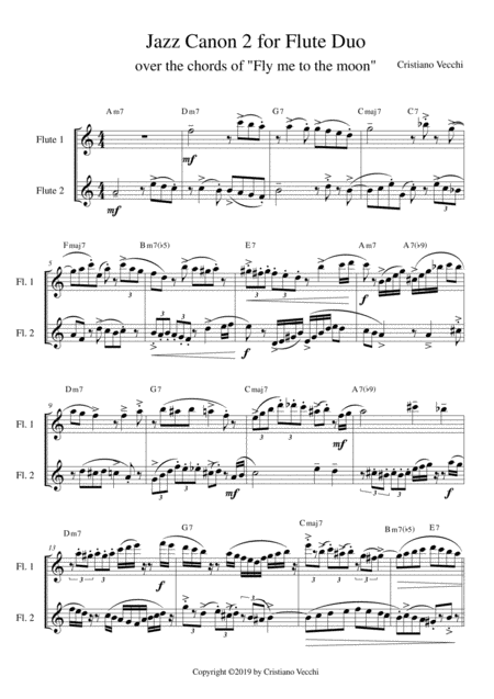 Free Sheet Music Jazz Canon 2 For Flute Duo