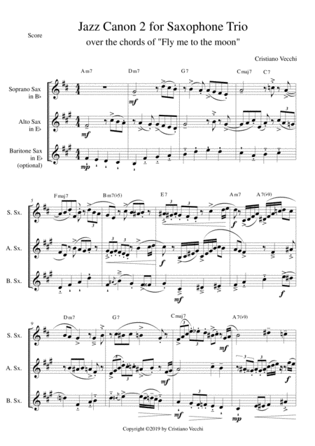 Jazz Canon 2 For Saxophone Trio Sheet Music