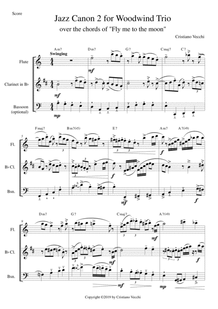 Free Sheet Music Jazz Canon 2 For Woodwind Trio