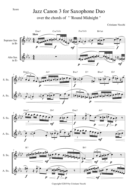 Jazz Canon 3 For Saxophone Duo Sheet Music