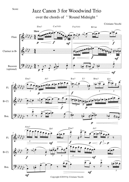 Free Sheet Music Jazz Canon 3 For Woodwind Trio