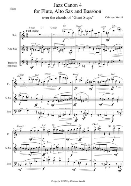 Jazz Canon 4 For Flute Alto Sax And Bassoon Sheet Music