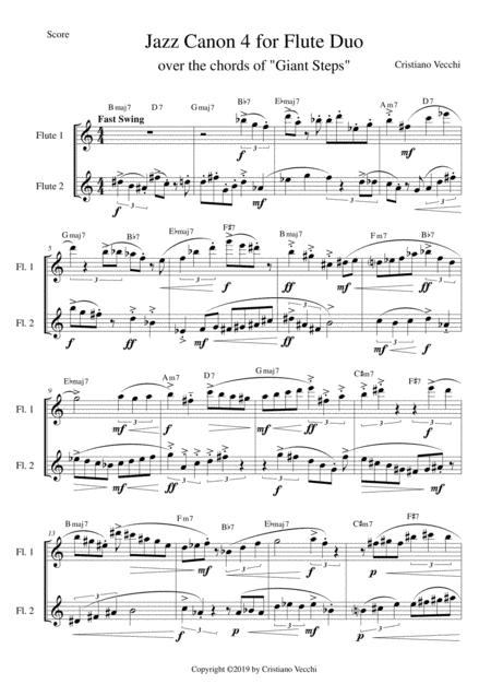 Free Sheet Music Jazz Canon 4 For Flute Duo