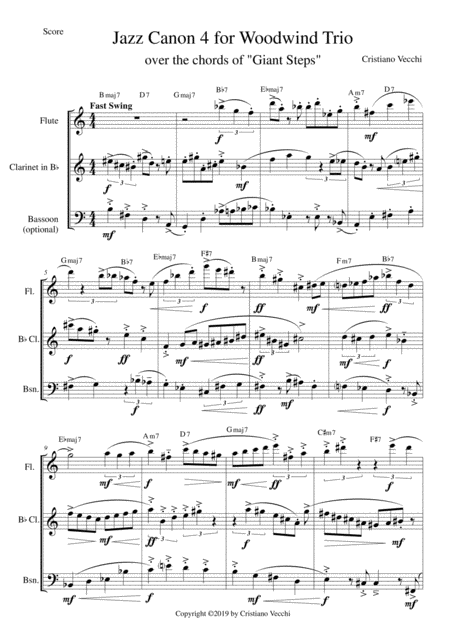 Jazz Canon 4 For Woodwind Trio Sheet Music