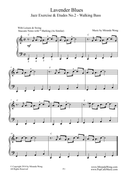 Free Sheet Music Jazz Exercises Etudes No 2 Lavender Blues For Piano Solo Easy Swing