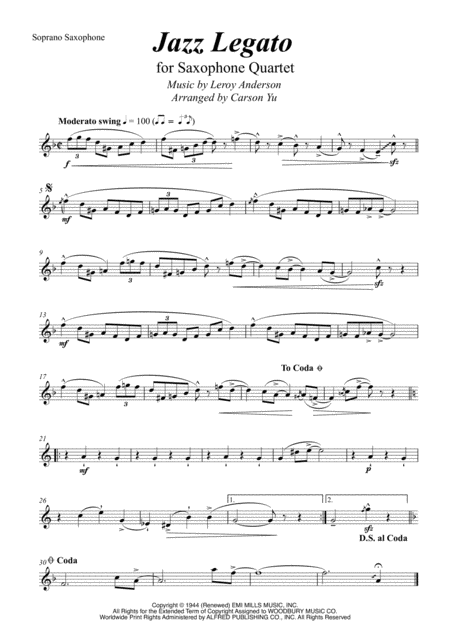 Jazz Legato For Saxophone Quartet Satb Sheet Music