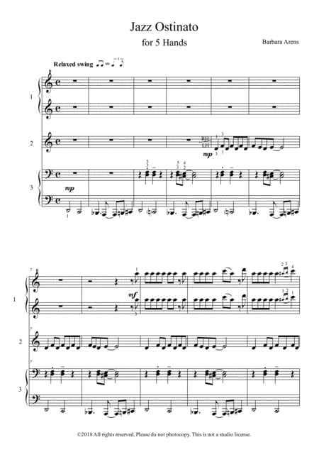 Jazz Ostinato For 5 Hands Sheet Music