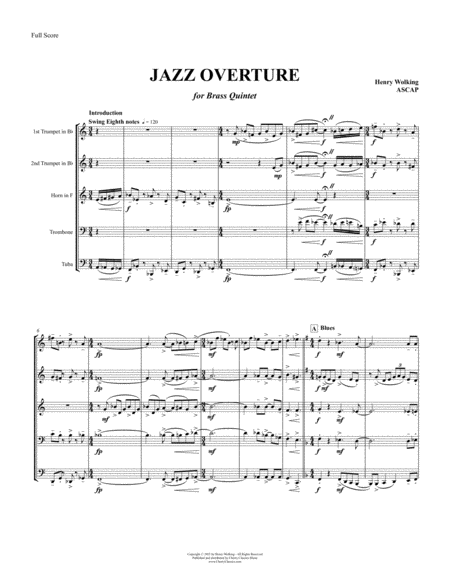 Jazz Overture For Brass Quintet Sheet Music