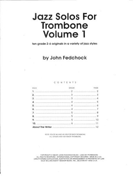 Jazz Solos For Trombone Volume 1 Sheet Music