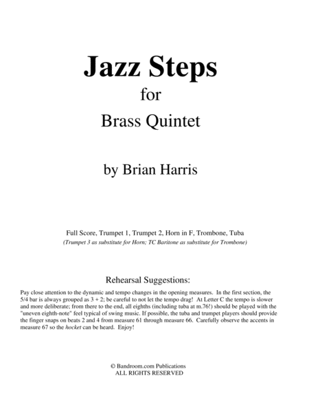 Jazz Steps For Brass Quintet Score Parts Limited Range Demands Medium Sheet Music