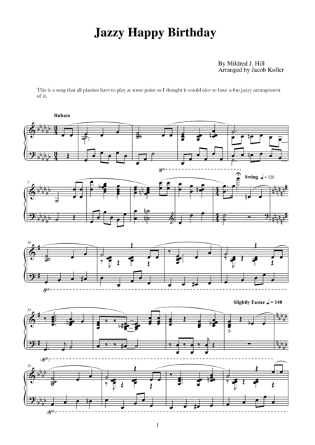 Free Sheet Music Jazzy Happy Birthday