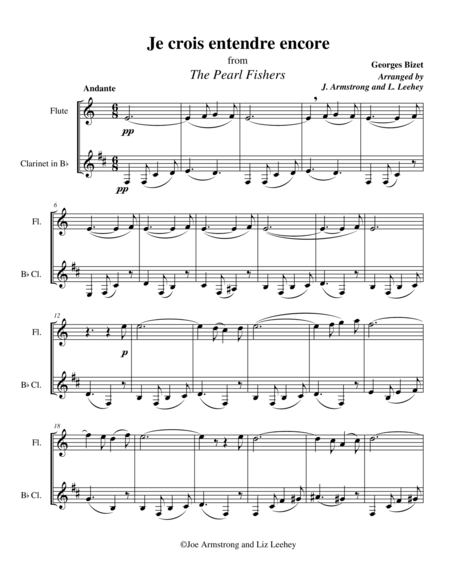 Free Sheet Music Je Crois Entendre Encore From The Pearl Fishers