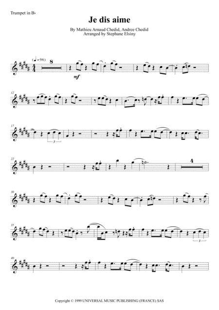 Free Sheet Music Je Dis Aime M Matthieu Chedid Karaok For Trumpet In Bb