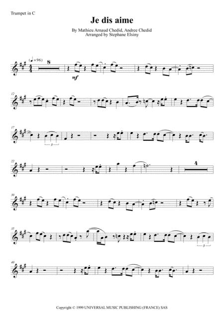 Free Sheet Music Je Dis Aime M Matthieu Chedid Karaok For Trumpet In C