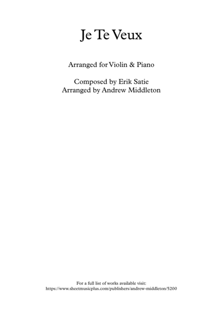 Je Te Veux Arranged For Violin Piano Sheet Music