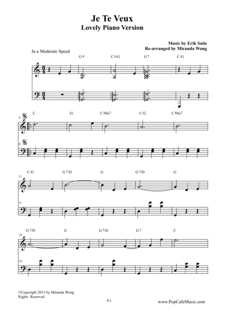 Je Te Veux Romantic Piano Music Solo Sheet Music