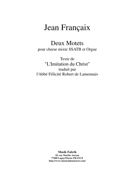 Free Sheet Music Jean Franaix Deux Motets For Ssatb Chorus And Organ