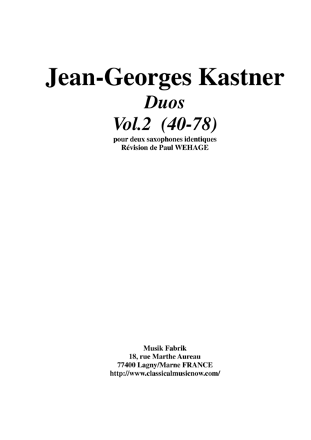 Free Sheet Music Jean Georges Kastner Duos Vol 2 Duos No 40 78 For Two Saxophones