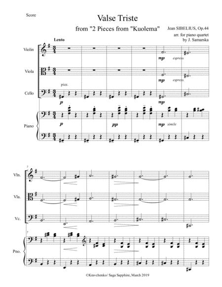 Jean Sibelius Valse Triste Sad Waltz Arr For Piano Quartet Score And Parts Sheet Music