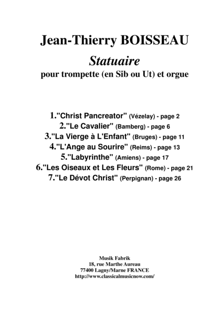 Free Sheet Music Jean Thierry Boisseau Statuaire For Trumpet In Bb Or C And Organ
