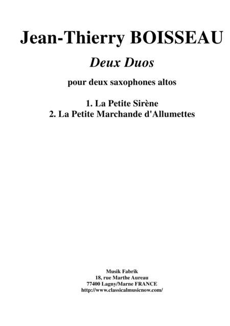 Jean Thierry Boisseau Two Duos For Two Alto Saxophones Sheet Music