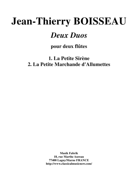 Jean Thierry Boisseau Two Duos For Two Flutes Sheet Music