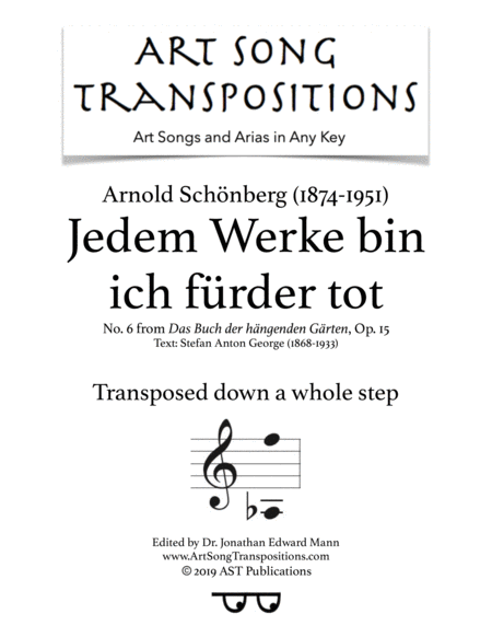 Free Sheet Music Jedem Werke Bin Ich Frder Tot Op 15 No 6 Transposed Down A Whole Step