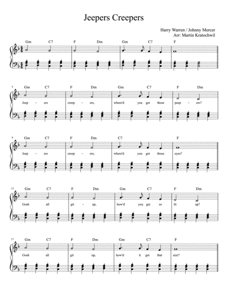 Free Sheet Music Jeepers Creepers Easy Piano