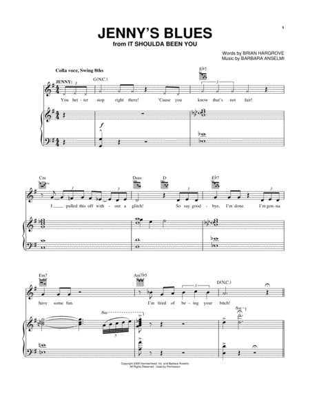 Free Sheet Music Jennys Blues From It Shoulda Been You