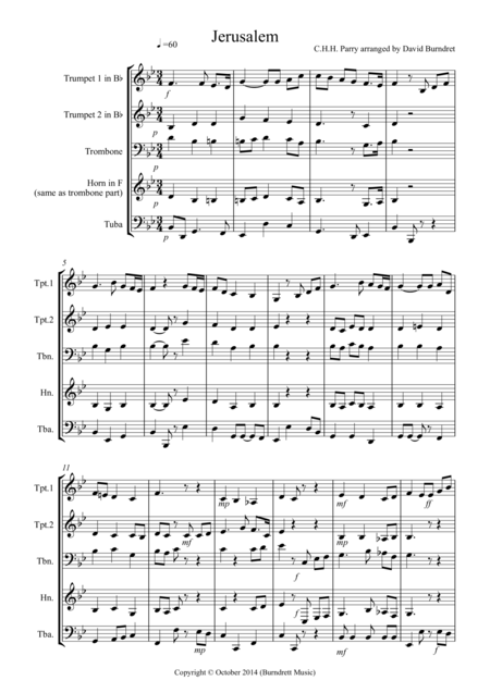 Free Sheet Music Jerusalem For Brass Quartet