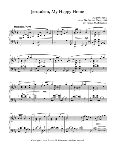 Jerusalem My Happy Home Piano Solo Sheet Music