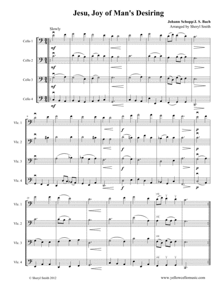 Jesu Joy Of Mans Desiring Arranged For Four Intermediate Cellists Cello Quartet Four Cellos Sheet Music