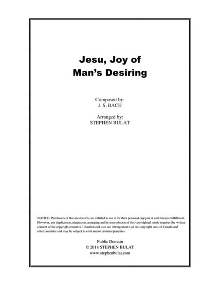 Jesu Joy Of Mans Desiring Bach Lead Sheet Key Of A Sheet Music