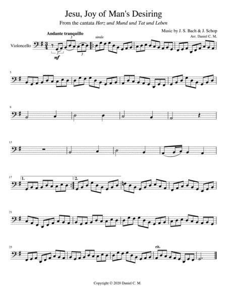 Free Sheet Music Jesu Joy Of Mans Desiring Cello And Piano