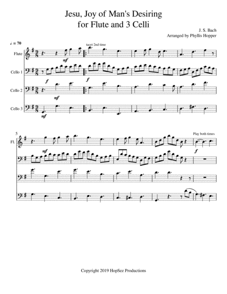 Jesu Joy Of Mans Desiring Flute With Cello Trio Sheet Music