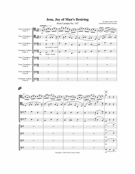Free Sheet Music Jesu Joy Of Mans Desiring For 8 Part Trombone Ensemble