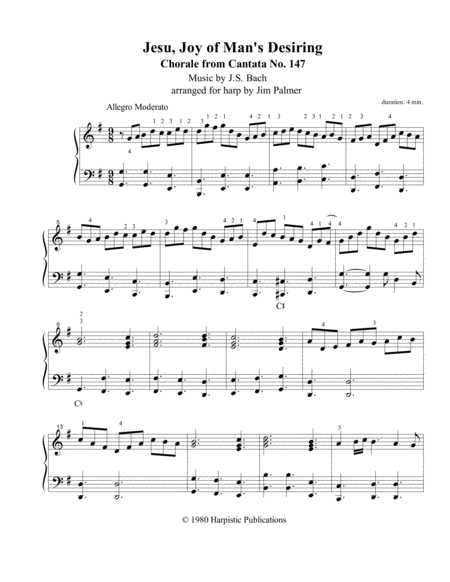 Jesu Joy Of Mans Desiring For Harp Sheet Music